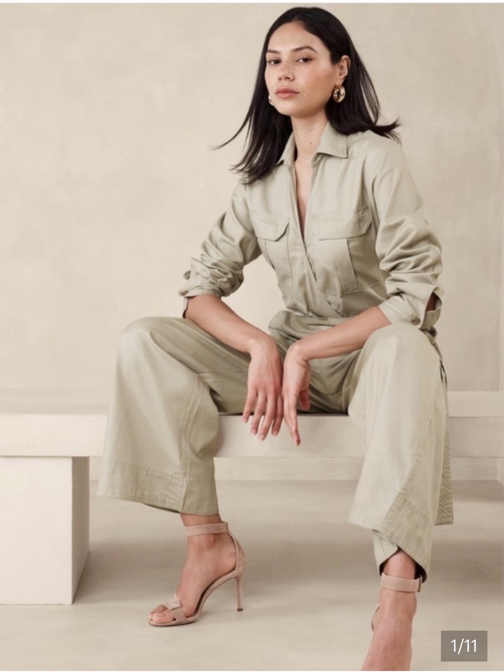 Banana Republic Beige Utility Jumpsuit with Waist Tie